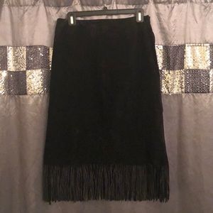 Vintage black suede pencil skirt with fringe